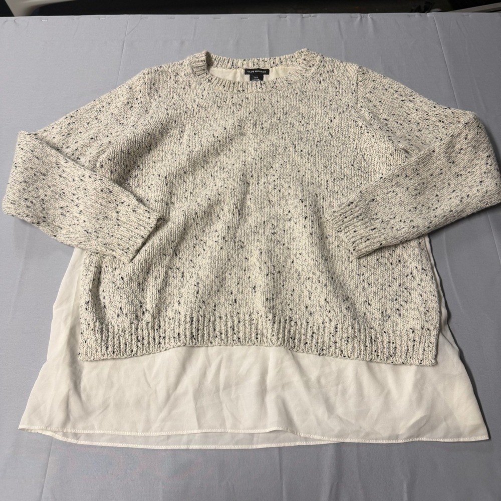 Club Monaco Womens Large Marled Wool Blend‎ Layered Mixed Media Sweater Ivory